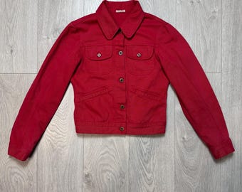 Veste camionneur en denim rouge d'archives Miu Miu by Prada vintage des années 90 taille S Italie