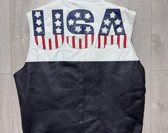vintage Cosa Nova Veste de motard en cuir pour hommes Drapeau des États-Unis avec fermeture éclair noire