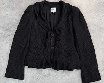 Armani Collezioni Women’s 100% Cashmere Ruffle Trim Blazer Jacket EU 42 M