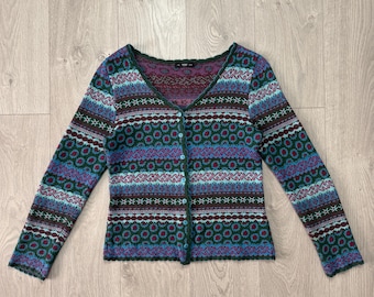 Ivko Cardigan multicolore pour femme, boutonné à col large, taille S (Étiqueté L/XL 40/42)