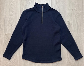 Vintage Dehen 1920 Heavy Wool 1/4 Zip Motorcycle Sweater Navy Size M Made in USA