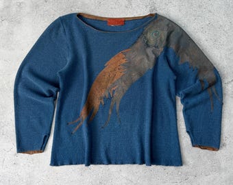Roberto Cavalli Vintage 60s 70s Women Wool Sweater Blue M Phoenix Wing