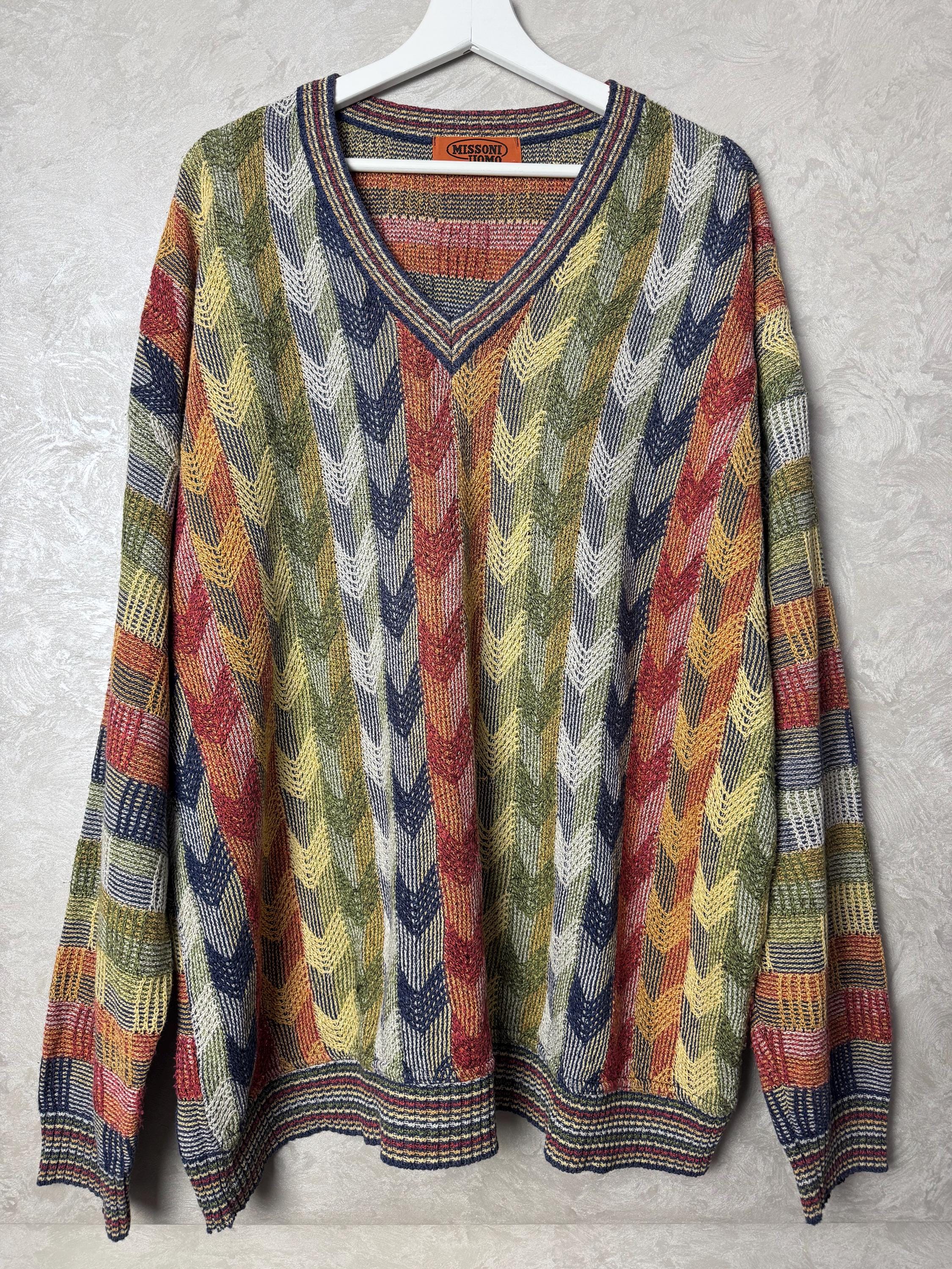 MISSONI UOMO ウール　 Made in Italy Vintage Missoni Geometric Double Knit Grandpa Cardigan Sweater