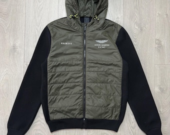 Vintage Hackett Aston Martin Racing - Veste hybride à capuche Kaki en laine et nylon noir pour homme