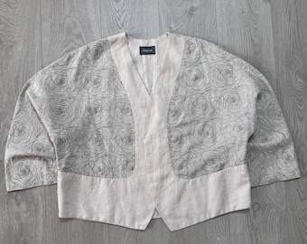 vintage OSKA Blazer de style kimono en lin pour femmes « Jacke Kim » brodé floral Taille 1 (S)
