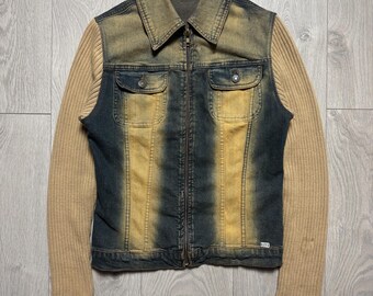 vintage Miss Sixty Denim Knit Jacket Jacket Femme Année 2000 Avant-Garde Taille S