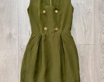 Robe vintage Jil Sander des années 1980 archive soie lin vert sans manches XS fabriquée en Allemagne de l'Ouest