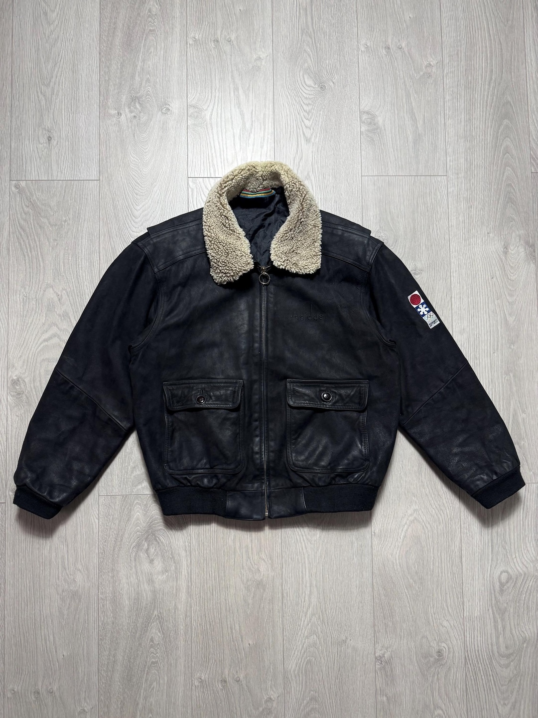 Adidas Vintage Leather Jacket 1972 Winter Olympics Sapporo Japan