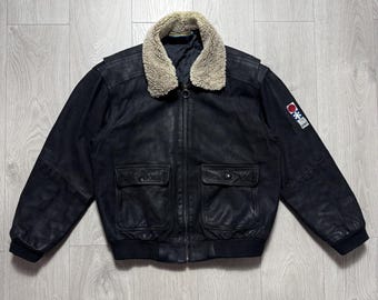 Veste en cuir vintage Adidas Jeux olympiques d'hiver de 1972 Sapporo Japon noir taille M
