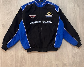 vintage des années 90 Chevrolet Motorsport Team Racing Jacket XXL noir bleu