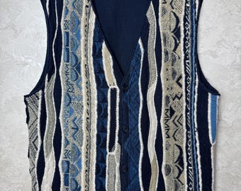 vintage Carlo Colucci Coogi style 3D tricot gilet bleu fabriqué en coton de l'Allemagne de l'ouest