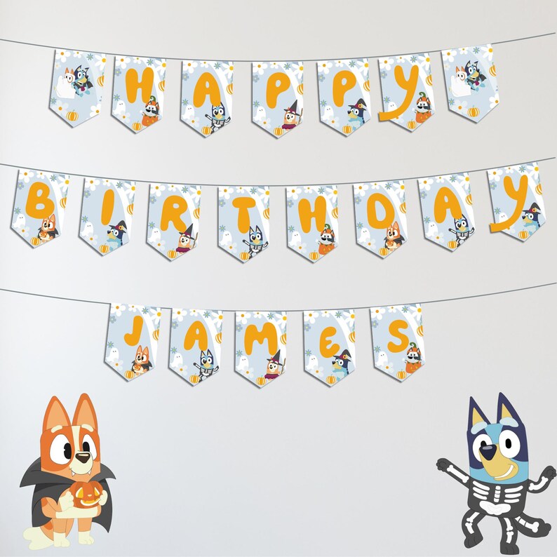 Editable Bluey Halloween Birthday Banner | Bluey Theme Canva Template ...