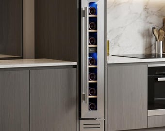 7 Inch Built In Wine Cooler Stainless Steel Wine Refrigerator Narrow Single Zone