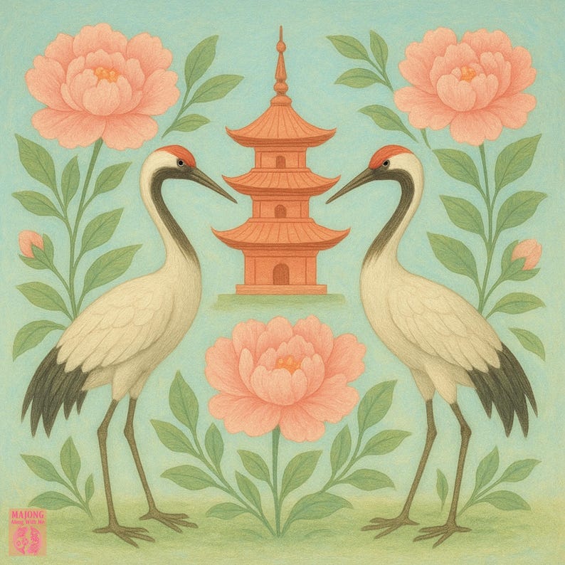 Crane and Lotus Mahjong Mat IN STOCK image 1