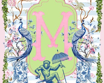 Chinoiserie Cowboy Monkey Mahjong Mat
