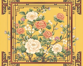 Gold Asian Floral IN STOCK