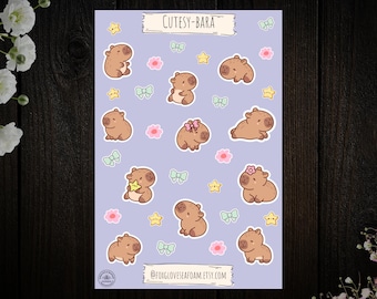 Capybara Sticker Sheet, Cute Capybara Stickers, Kawaii Animal Stickers, Planner Stickers, Journal Stickers, Scrapbook Stickers