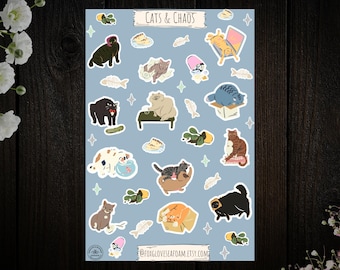 Cat Sticker Sheet, Cute Cat Stickers, Cats and Chaos Stickers, Planner Stickers, Journal Stickers, Scrapbook Stickers