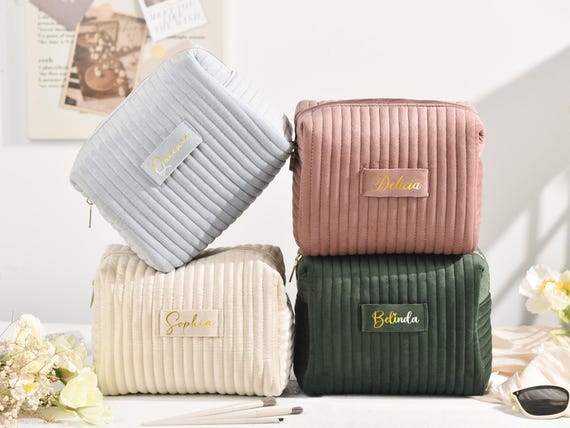 Personalized Velvet Bridesmaid Makeup Bag: bridal party gifts, Bridesmaids Gift