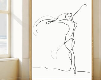 Minimalist Line Drawing Art Print – Dancing Girl Wall Poster, Digital Download