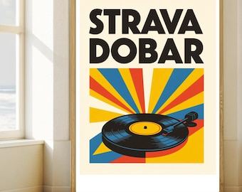 Pop Art Turntable Poster – Retro Gramophone Wall Art, Vibrant Music Print, Digital Download