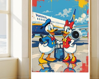Pop Art Duck Couple Poster | Colorful Cartoon Wall Art | Retro rint | Digital Download