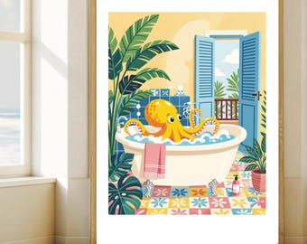 "Oktopus badet in der Badewanne - Matisse inspirierter Kunstdruck"