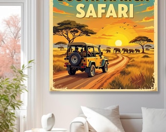South Africa Safari Travel Poster | Vintage Wildlife Art (Digital Download)