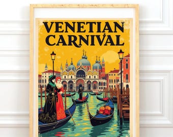 Venice Carnival Art Print | Masked Figures, Italian Festival (Digital Download)