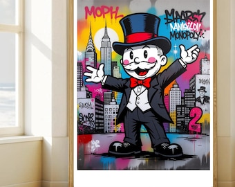 Monopoly Graffiti Art Print – Colorful Street Art Poster, Modern Wall Decor