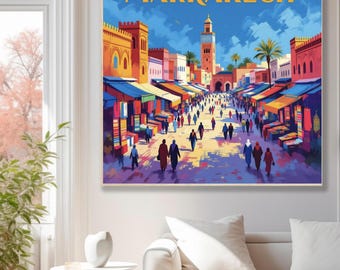 Marrakech Travel Poster – Colorful Medina Wall Art, Moroccan Boho Decor, Digital Download
