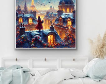 Paris roofs, Christmas atmosphere digital print