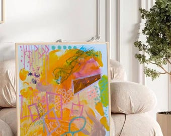 Lámina abstracta de composición naranja, arte mural moderno, póster minimalista, obra de arte naranja quemado, descarga digital.