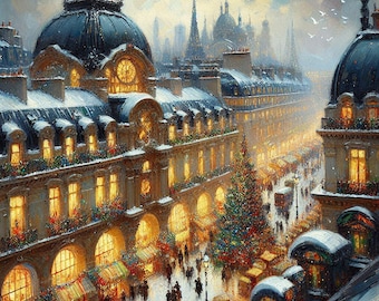 Paris Christmas Print | Snowy Eiffel Tower Holiday Wall Art (Digital Download)