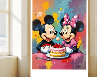 Mickey and Minnie Pop Art Poster | Retro Cartoon Print (Digital Download)