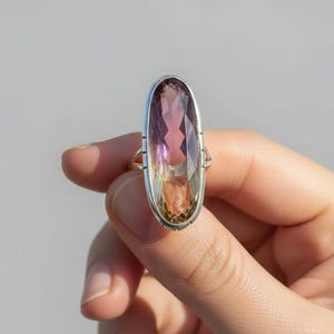 Anillo de plata de ley 925 con cuarzo ametrino hecho a mano