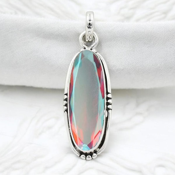 Handmade Angel Aura Quartz Pendant: 925 Sterling Silver Boho Jewelry