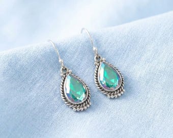 Handgemachte Angel Aura Quarz Ohrringe an 925 Sterling Silber Ohrhängern