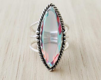 Anello fatto a mano in quarzo con aura d'angelo: gioielli boho in argento sterling 925
