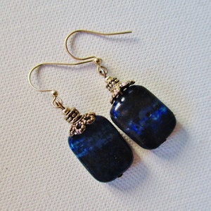 Lapis dangle earrings, lapis lazul earrings with silver, blue gemstone earrings, bohemian hippie earrings, mother&#39;s day gift, gift for her