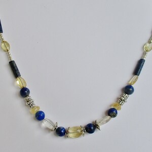 Bohemian lapis citrine necklace, blue gold silver gemstone necklace, gift for her, unique jewelry gift, blue choker necklace, mother&#39;s day