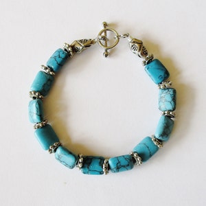 southwest Silver turquoise bracelet, layer bracelet, turquoise western jewelry, December birthstone, gift for her, artisan unique gift