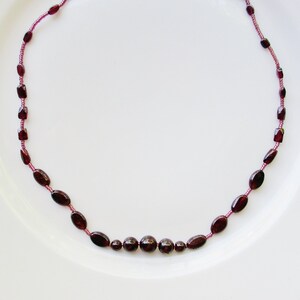 Garnet choker necklace, beaded gemstone necklace, burgundy maroon necklace, artisan choker, January birthstone, mother&#39;s day gift, jewelry