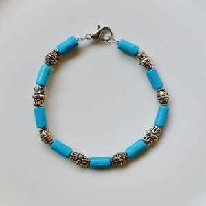Casual southwest everyday turquoise and silver bracelet for layering or worn alone to add a boho chic flair to any outfit unique artisan