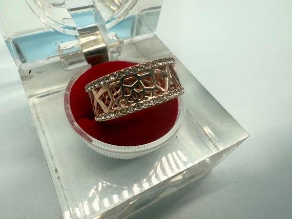 Breiter roséfarbener Statement-Ring mit Strassbes… - image 2