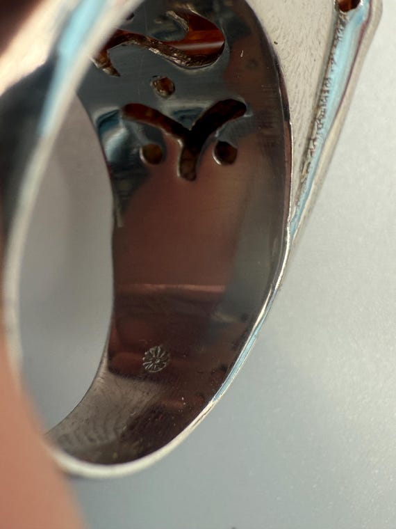 Vintage Statement Ring Silber 925 mit großem cham… - image 9