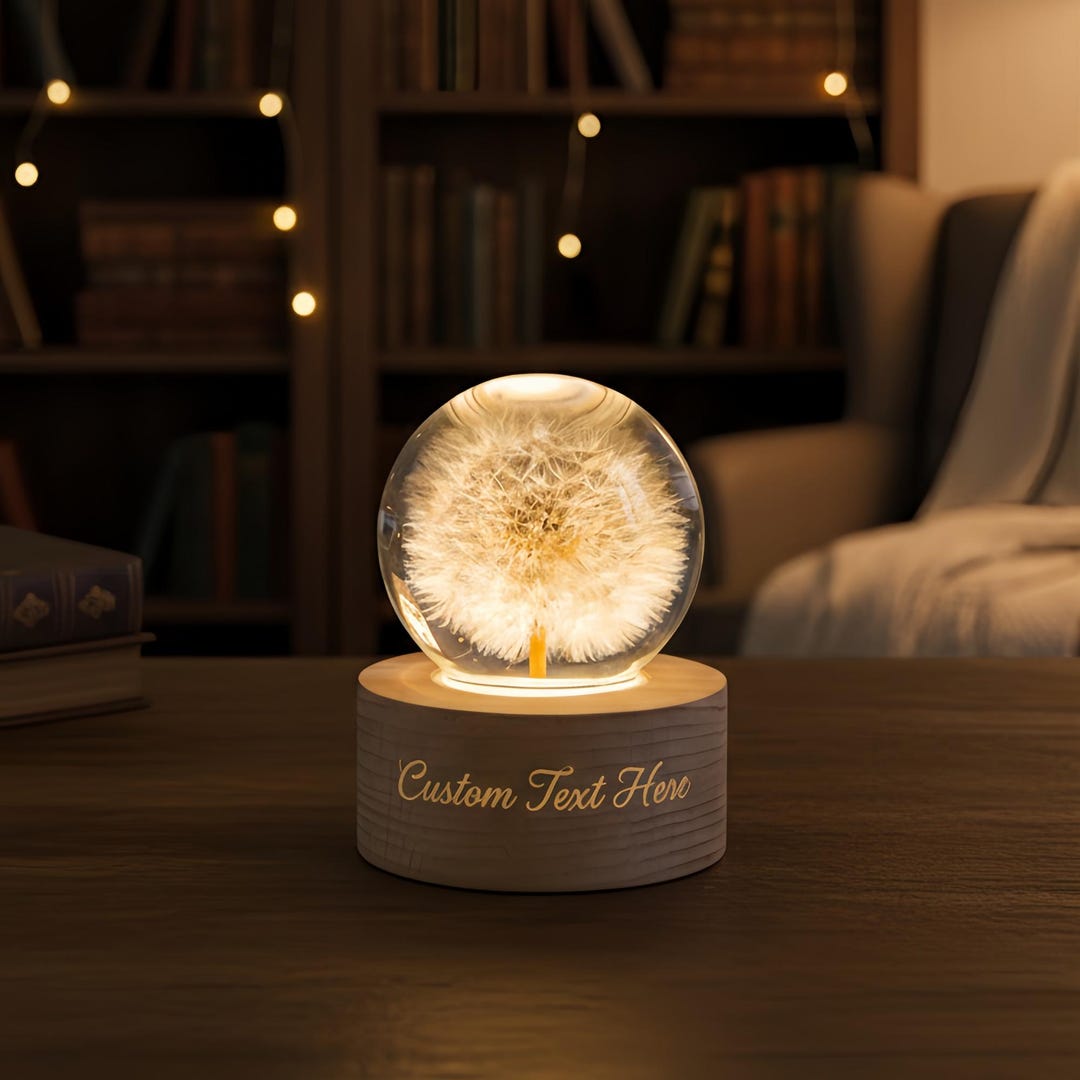 Dandelion Crystal Music Box Night Light, Preserved Flower, Beech Wood ...