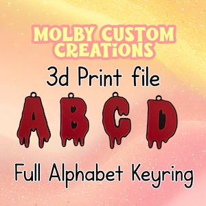 Blod-/Slemdroppsalfabetnyckelringar STL-filer | Skräckalfabetnyckelring 3D-utskriftsfiler | True Crime STL- och 3MF-paket | Halloween-nyckelringar