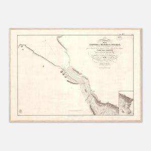 Peut inclure: Carte ancienne de Concha, Barra & Bilbao, encadrée dans un cadre en bois clair. La carte présente des éléments géographiques détaillés et du texte en espagnol. Imprimée à l'encre noire sur du papier vieilli.