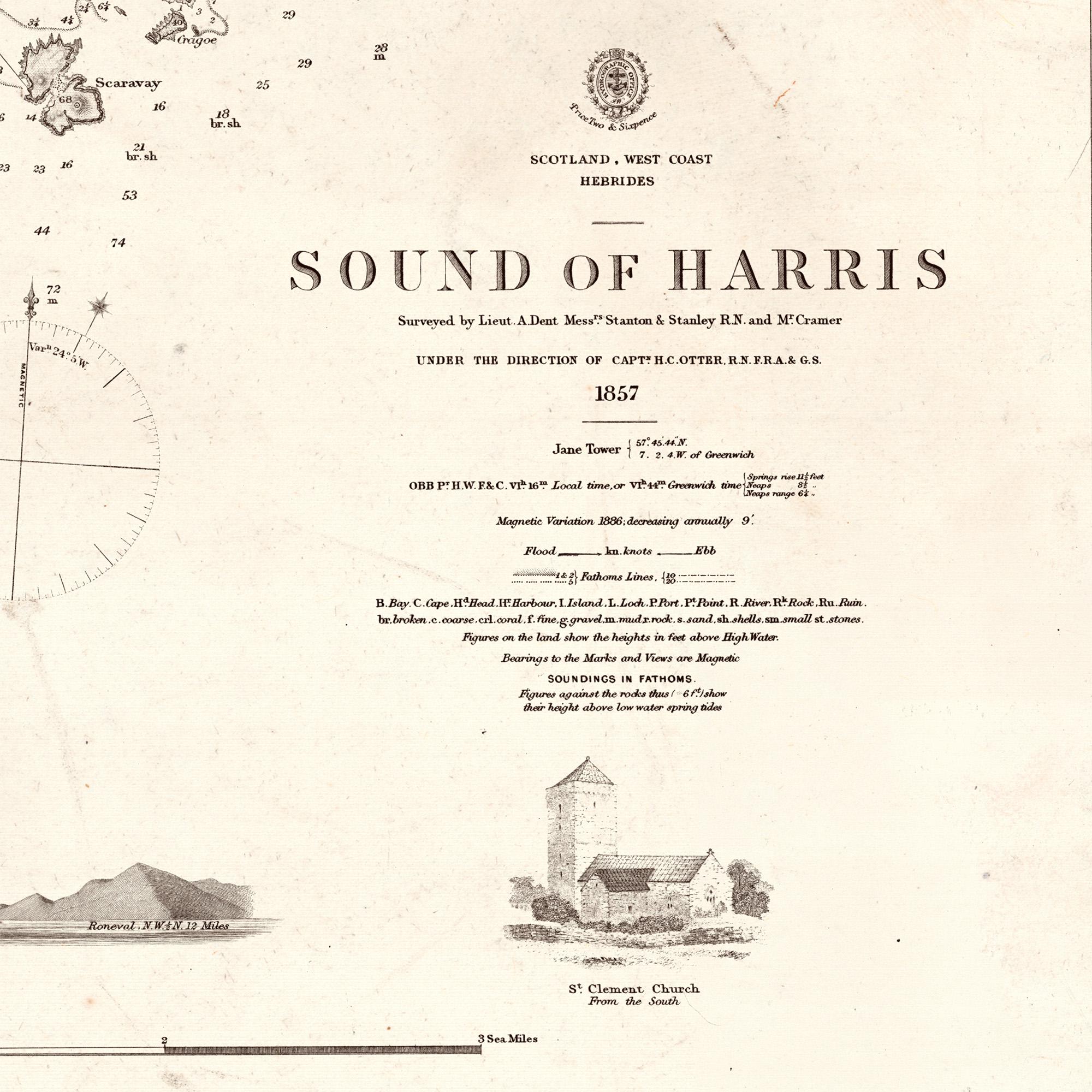1963 Antique Map of Sound of Harris (berneray & Pabbay) – Nautical ...